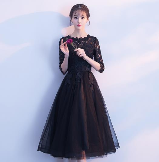 Beautiful Black Tulle Tea Length Party Dress, Black Bridesmaid Dress ...