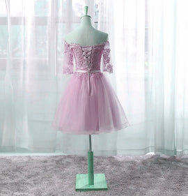 Cute Pink New Style Party Dress with Lace Applique, Short Prom Dress