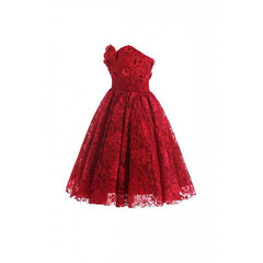 Red Lace Flowers  Sweetheart Party Dress, Lace Graduation Dress, Homecoming Dress