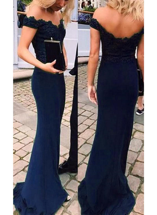 Beautiful Navy Blue Mermaid Evening Dress, Off Shoulder Bridesmaid Dre Cutedressy Beautiful Navy Blue Mermaid Evening Dress, Off Shoulder Bridesmaid Dre Cutedressy