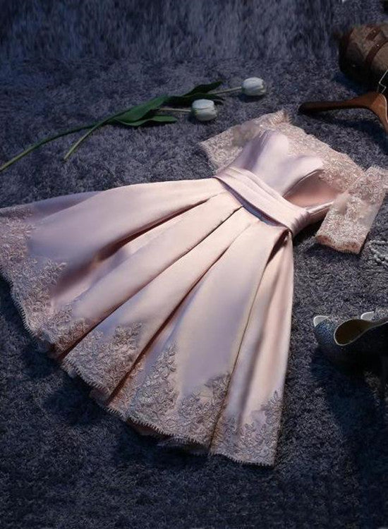 Lovely Satin Pink A Line Off Shoulder Homecoming Dresses, Cute Prom Dr Cutedressy Lovely Satin Pink A Line Off Shoulder Homecoming Dresses, Cute Prom Dr Cutedressy