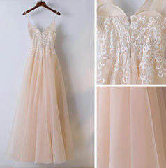 Lovely Light Pink Tulle V-neckline Long Party Dress, Party Dress