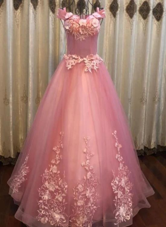 Beautiful Sweetheart Pink Tulle Party Dress, Pink Formal Dresses