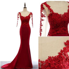 Beautiful Wine Red Mermaid Long Party Dress, Dark Red Lace Formal Dress