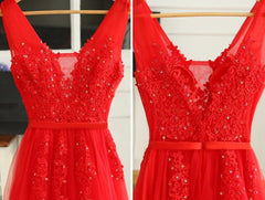 Lovely Tulle Lace Applique Beaded Party Dress, Short Prom Dress