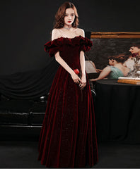 Wine Red Off Shoulder Sweetheart Party Dress, A-line Prom Dress Formal Dress