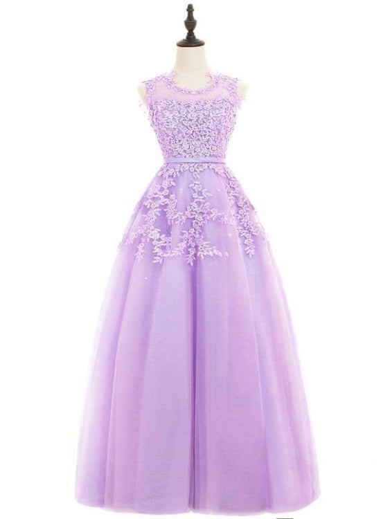 purple tulle long party dress