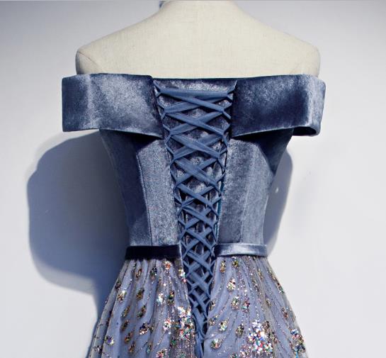 Beautiful Blue-Grey Tulle with Velvet Long Prom Dress,Bridesmaid Dress Cutedressy Beautiful Blue-Grey Tulle with Velvet Long Prom Dress,Bridesmaid Dress Cutedressy