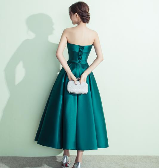 Dark Green Tea Length Bridesmaid Dress, High Quality Prom Dress Cutedressy Dark Green Tea Length Bridesmaid Dress, High Quality Prom Dress Cutedressy