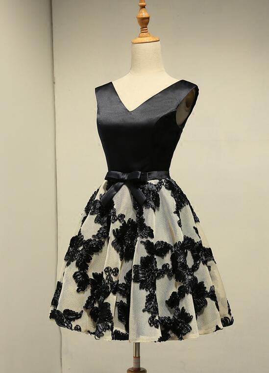 Cute Black Knee Length Lace Homecoming Dress, Party Dress Cutedressy Cute Black Knee Length Lace Homecoming Dress, Party Dress Cutedressy