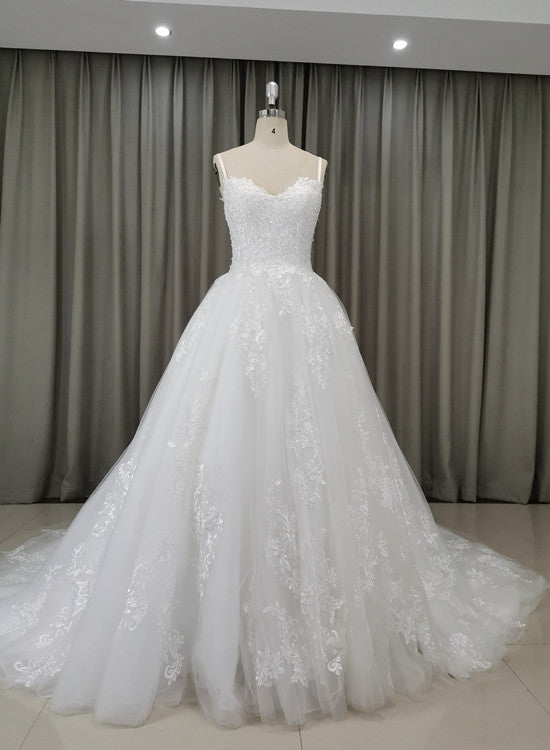 Gorgeous White Straps Tulle and Lace Prom Gown, Wedding Dresses – Cutedressy
