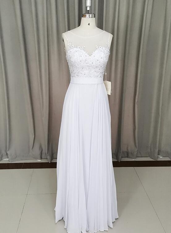 beautiful white chiffon long prom dress