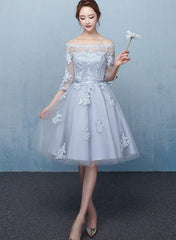 grey tulle with lace party dress