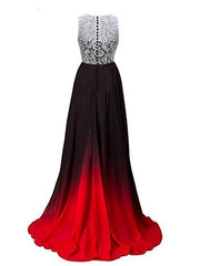 Beautiful Chiffon and Lace Long A-line Gradient Party Dress, Prom Dress