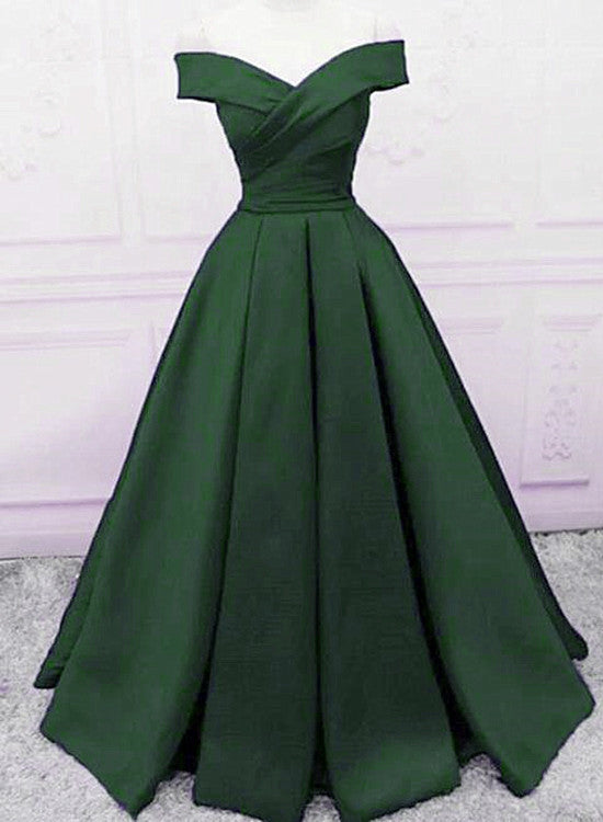 dark green satin prom dress