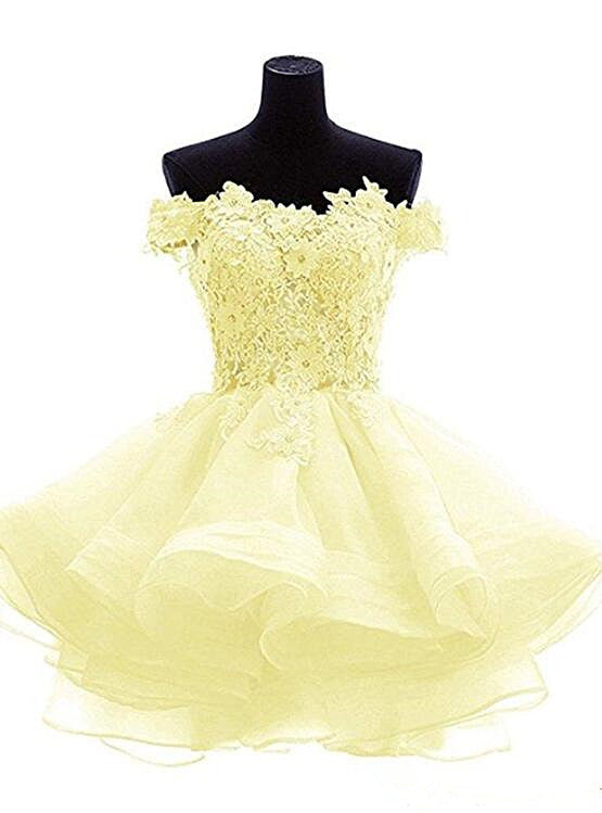 Adorable Light Yellow Organza with Lace Layers Party Dress, Homecoming Dresses