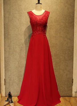 red chiffon long party dress