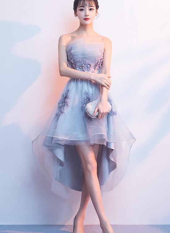 Fashionable Tulle High Low New Party Dress with Flower Applique, Party Dress