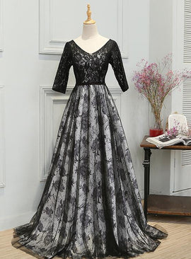 black lace short sleeves party dress