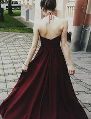 Beautiful Halter Maroon Long Party Dresses, Charming Formal Dress, Junior Prom Dress