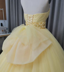 Glam Yellow Sweetheart Flowers Sweet 16 Gown, Yellow Formal Gown