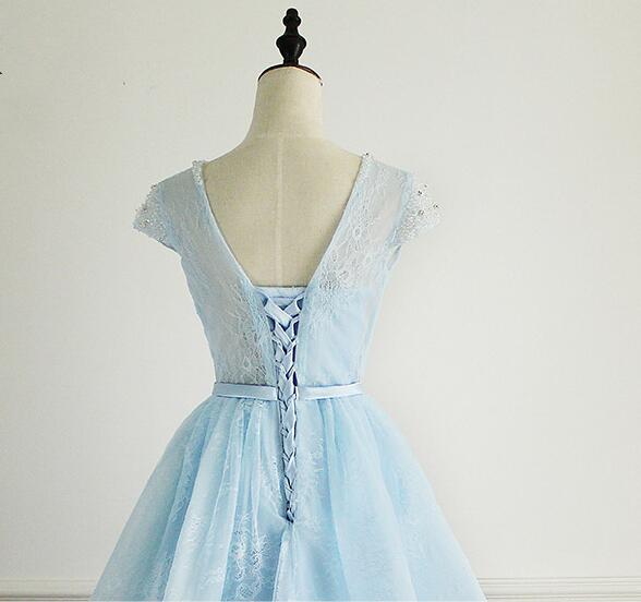 Light Blue Lace Cap Sleeves Cute Short Party Dress, Blue Homecoming Dr Cutedressy Light Blue Lace Cap Sleeves Cute Short Party Dress, Blue Homecoming Dr Cutedressy