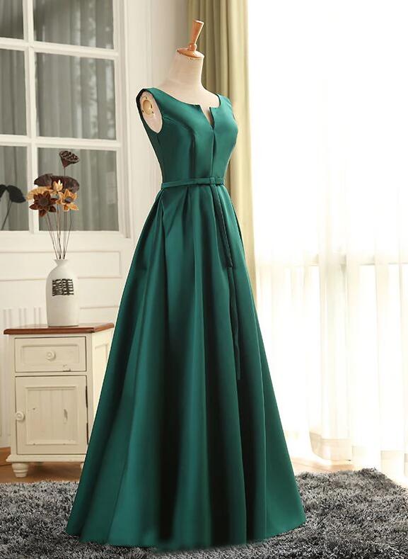 Beautiful Green Satin Long Simple Party Dress, Green Prom Dress