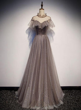 Beautiful Shiny Tulle Long Simple Prom Dress, Tulle Evening Dress 2021