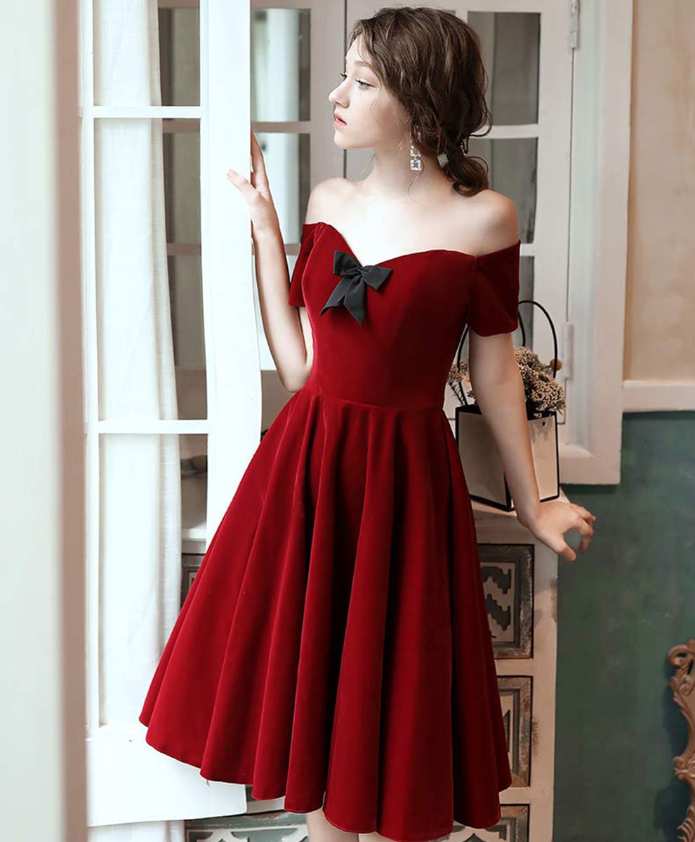 Dark Red Velvet Party Dress Short Homecoming Dress, Wine Red Formal Dr Cutedressy Dark Red Velvet Party Dress Short Homecoming Dress, Wine Red Formal Dr Cutedressy