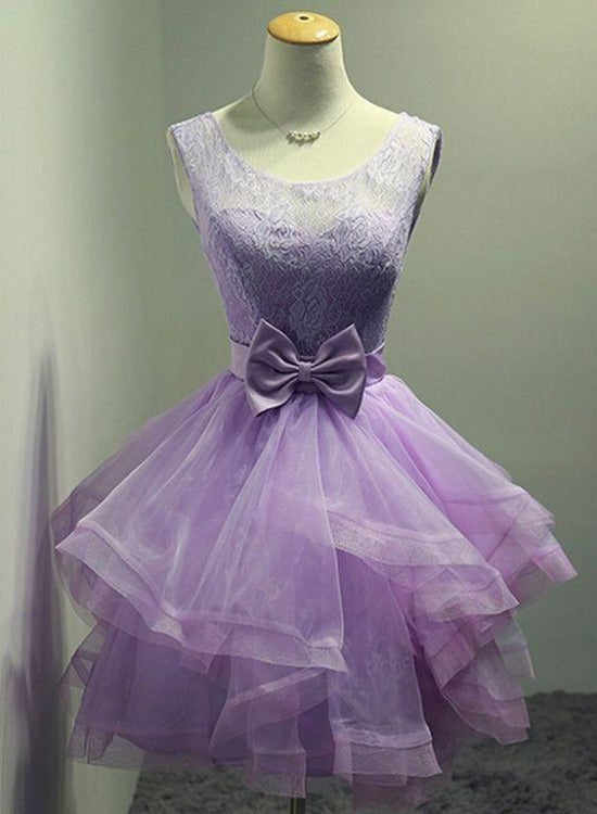 Lovely Organza and Lace Purple Layers Short Homecoming Dress, Lavender Party Dresses