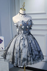 Unique Grey Floral Sweetheart Short Party Dress, Homecoming Dress