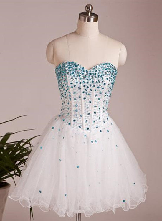 Cute Tulle White Party Dress, Sweetheart Graduation Formal Dress, Short Prom Dress