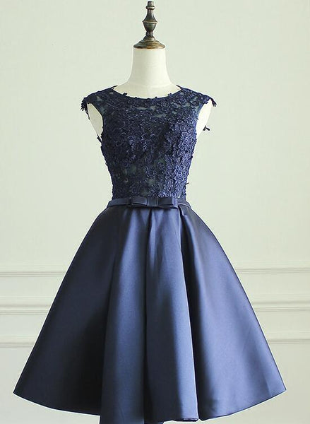 Navy Blue Knee Length Homecoming Dresses Short Graduation Dress For P Cutedressy