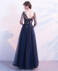Beautiful Navy Blue Tulle Party Dress  with Flowers, Elegant Wedding Party Dress