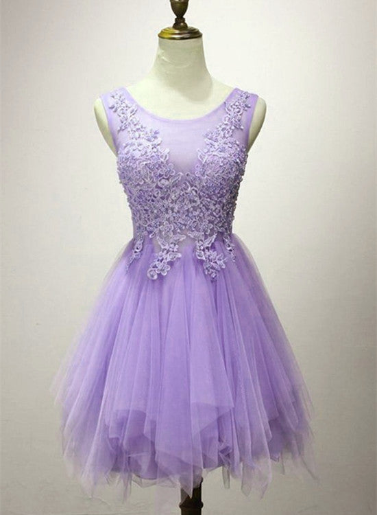 Lovely Tulle Short Layers Round Neckline Homecoming Dress with Lace, Cute Formal Dress