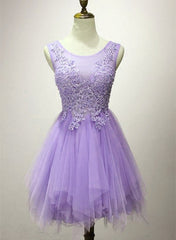 Lovely Tulle Short Layers Round Neckline Homecoming Dress with Lace, Cute Formal Dress