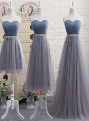 Tulle Grey and Blue Bridesmaid Dresses, Wedding Party Dresses, Long Party Dresses