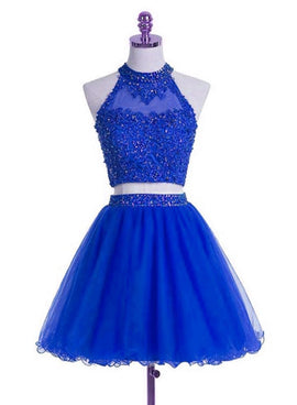 Royal Blue Two Piece Party Dress, High Quality Party Dress, Homecoming Dresses