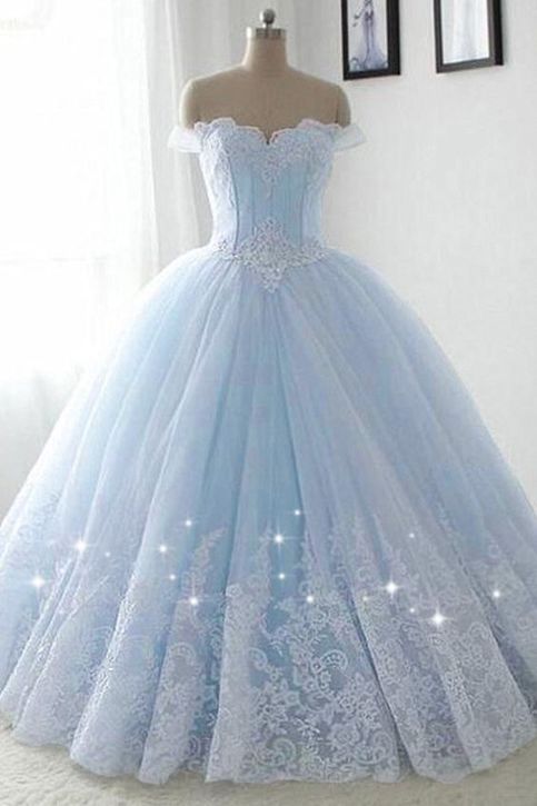 Light Blue Princess Ball Gown Sweet 16 Gown, Tulle Formal Dress with Lace Applique Light Blue Princess Ball Gown Sweet 16 Gown, Tulle Formal Dress with Lace Applique