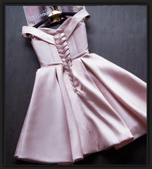 Pink Off Shoulder Knee Length Homecoming Dresses, Pink Short Party Dress, Short Formal Dresses