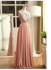Pink Halter Sequins Floor Length Prom Dress , Pink Party Dress