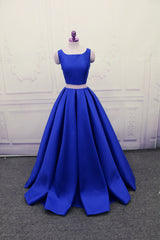 Royal Blue Satin Two Piece Stylish Formal Dresses, Cute Party Dresses, Floor Length Party Dress
