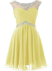 Yellow Chiffon Beaded Party Dress, Short Party Dress, Homecoming Dress