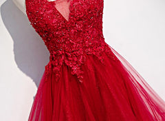 Red Lace Tulle Layered Straps Fashionable Long Party Dress, Long Prom Gown 