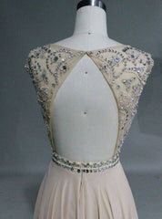 Gorgeous Beaded Backless Champagne Chiffon Long Prom Dress, Junior Prom Dress
