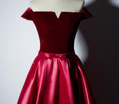 Charming Red Satin Off Shoulder Long Prom Dress with Velvet Bodice, New Style Prom Dress , Junior Prom Dresses