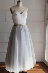 Grey Tulle Tea Length Bridesmaid Dresses, Grey Formal Dresses, Vintage Style Wedding Party Dress