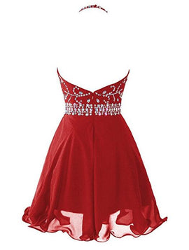 Red Halter Beaded Chiffon Short Homecoming Dresses , Red Party Dress, Red Prom Dresses