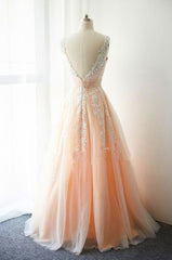 Pink Tulle and Applique Elegant Prom Dress , Pink Gowns, Prom Gowns