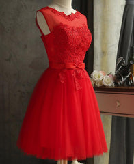 Red Tulle Short Lovely Knee Length Party Dresses, Red Formal Dresses, Short Party Dresses